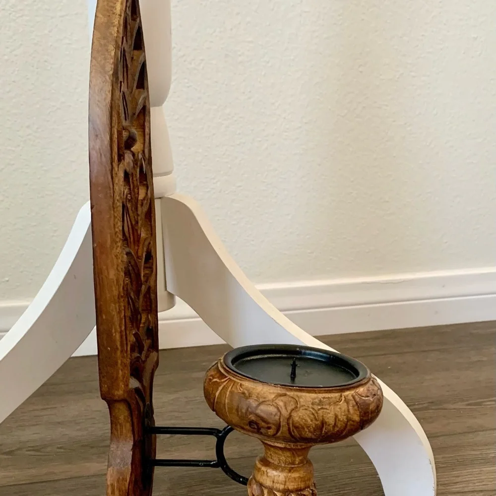 Vintage Pair Of Hand carved Wooden Ornate Wall Candle Holders